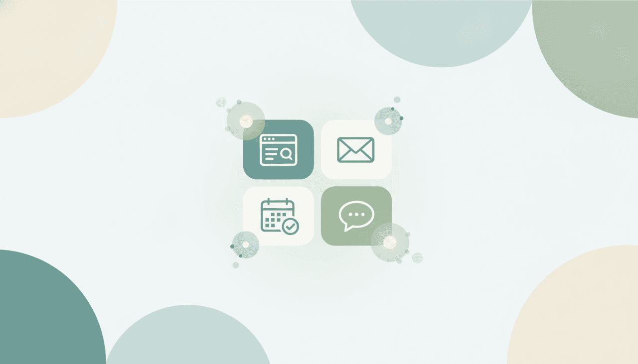 A toolkit grid of app, email, calendar and chat cards, illustrating an AI toolkit for builders