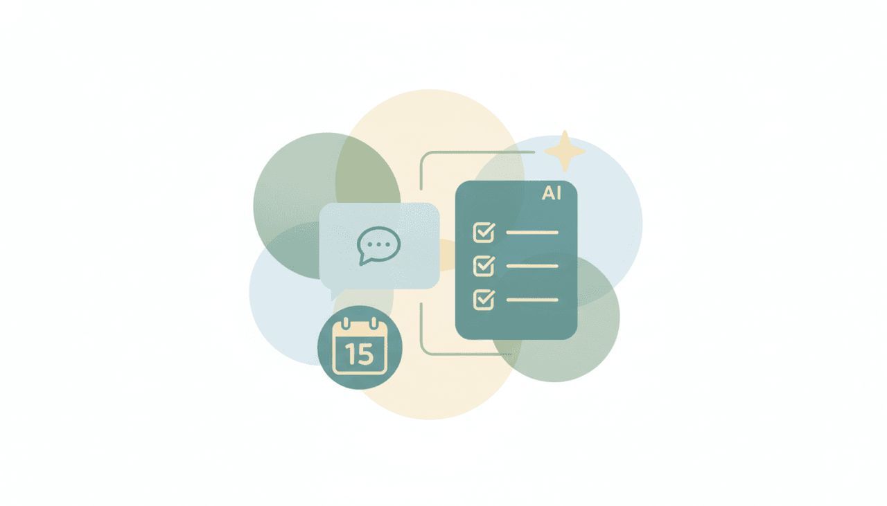 A chat card and calendar linked by an AI sparkle to a prioritized to-do list, illustrating an AI chief of staff that surfaces top priorities