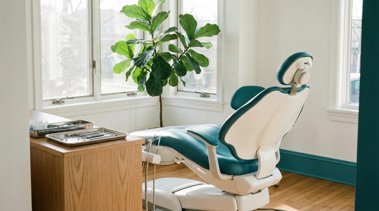 Dental practice calendar showing booked chair time slots with patient avatars and revenue indicators