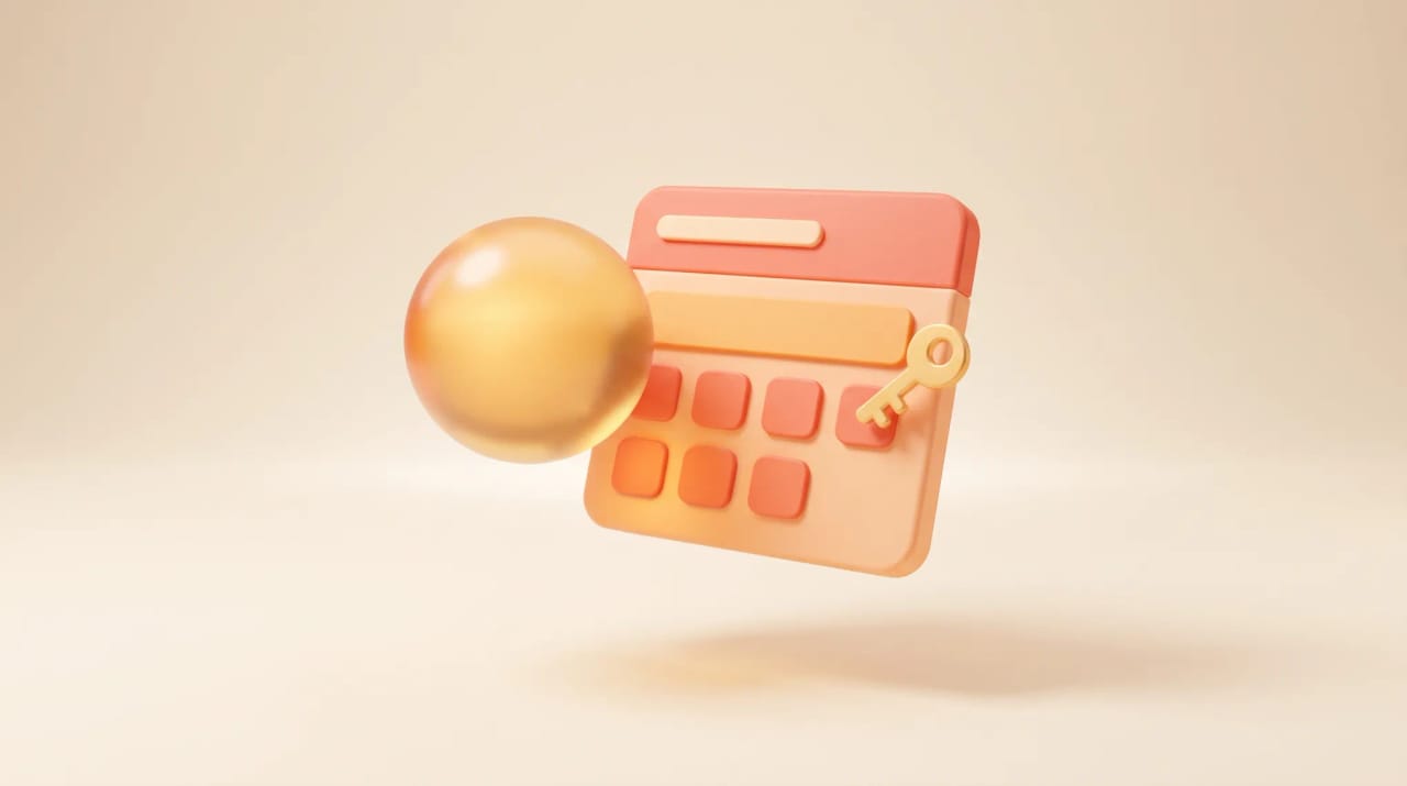 A glowing assistant orb beside a calendar with a key, representing Claude accessing Google Calendar