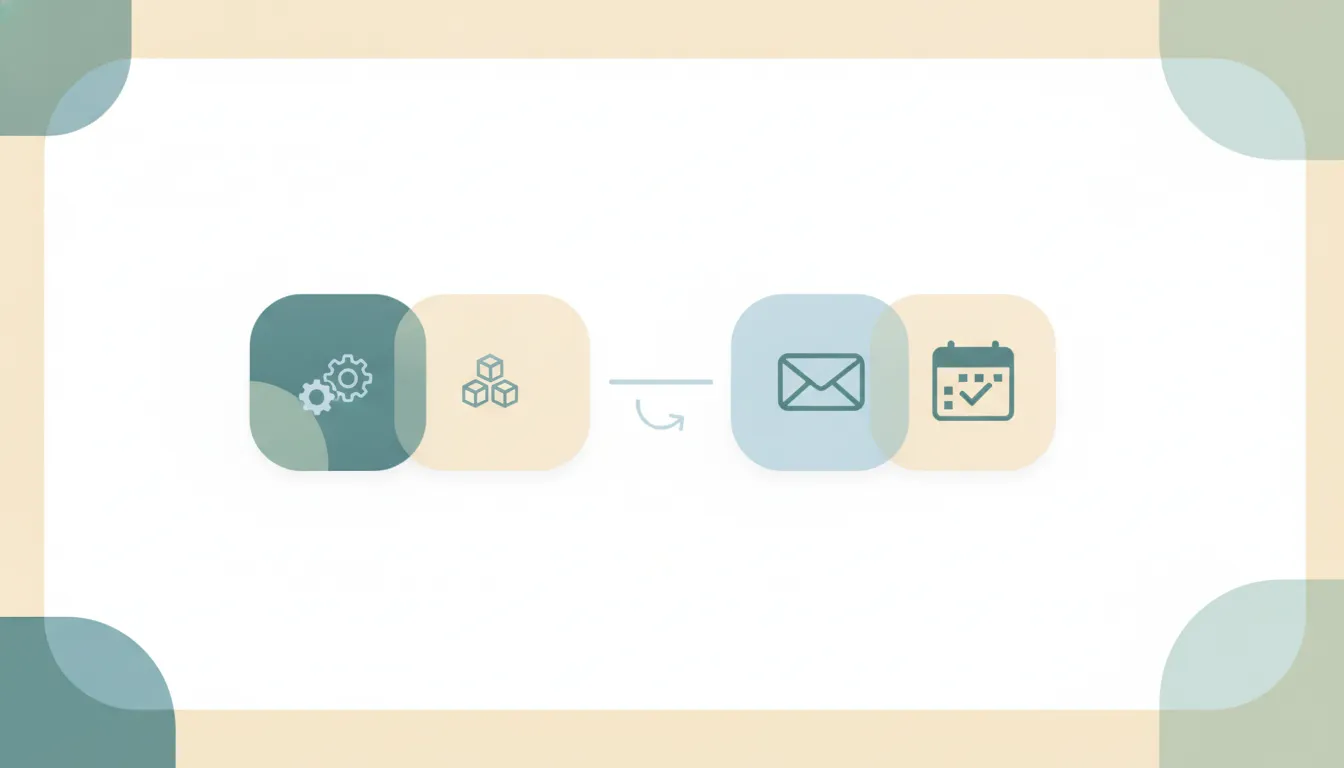 An app-building card divided from an inbox-and-calendar card, illustrating app builder versus email assistant