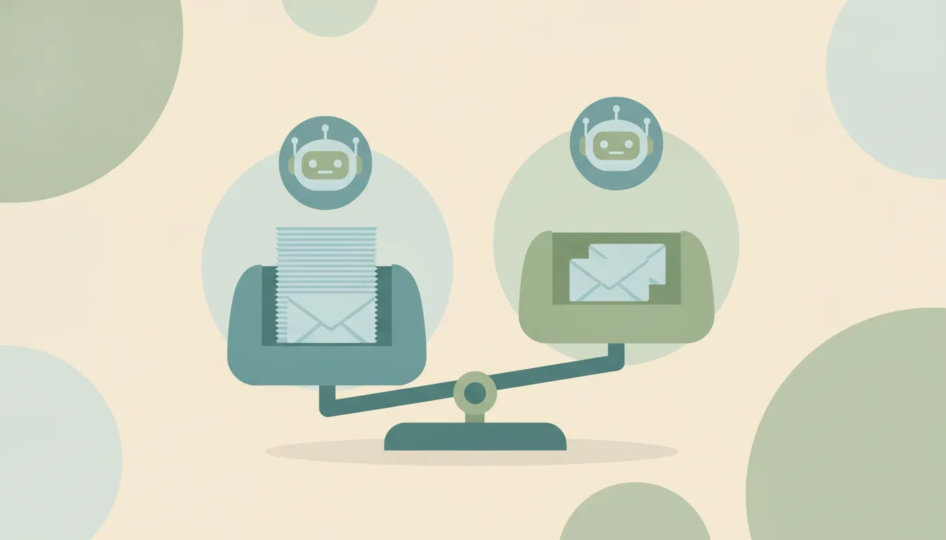 Abstract flat illustration of two stacks of envelope icons side by side, one stack noticeably taller
