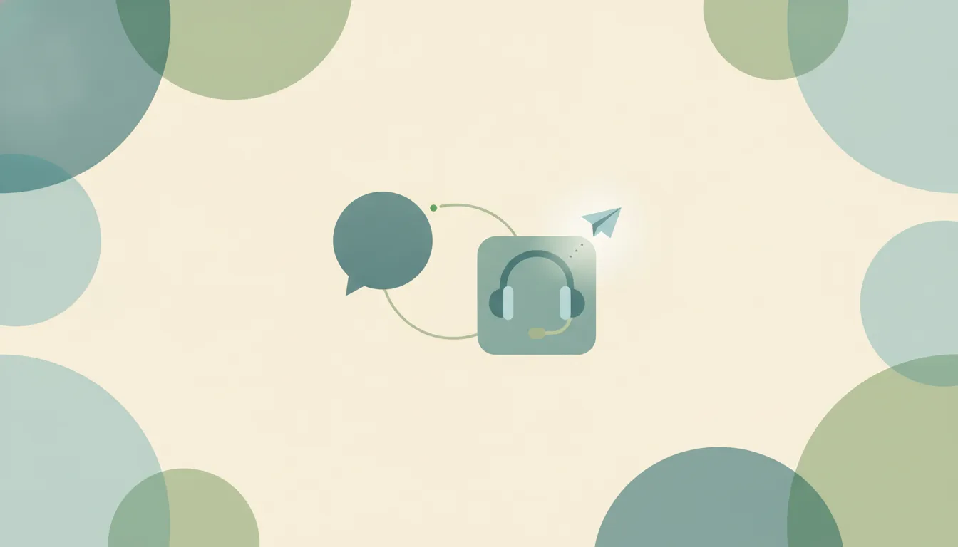 An illustration of a chat bubble linked by a thin line to a headset with a microphone boom and a small paper plane, representing ChatGPT connected to Aircall calls and texts