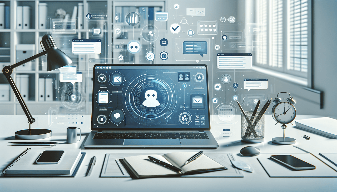 Person at a desk with ChatGPT open beside calendar and task icons representing a productive AI-assisted workflow