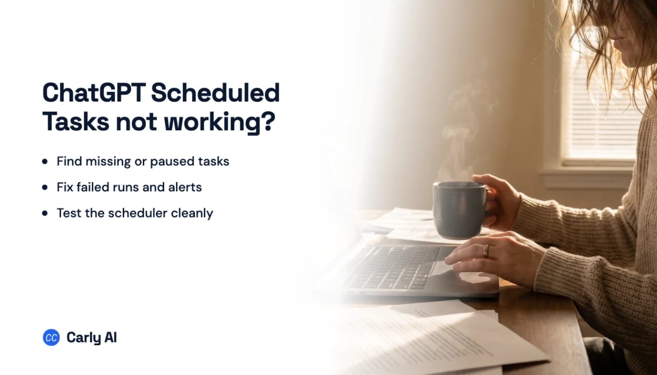 A ChatGPT Scheduled Task showing missing, paused, and failed status indicators