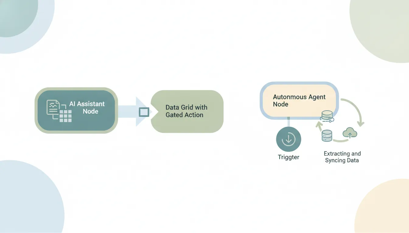 Claude extracting structured fields from a pasted PDF next to an AI agent that extracts and syncs data from documents automatically as they arrive