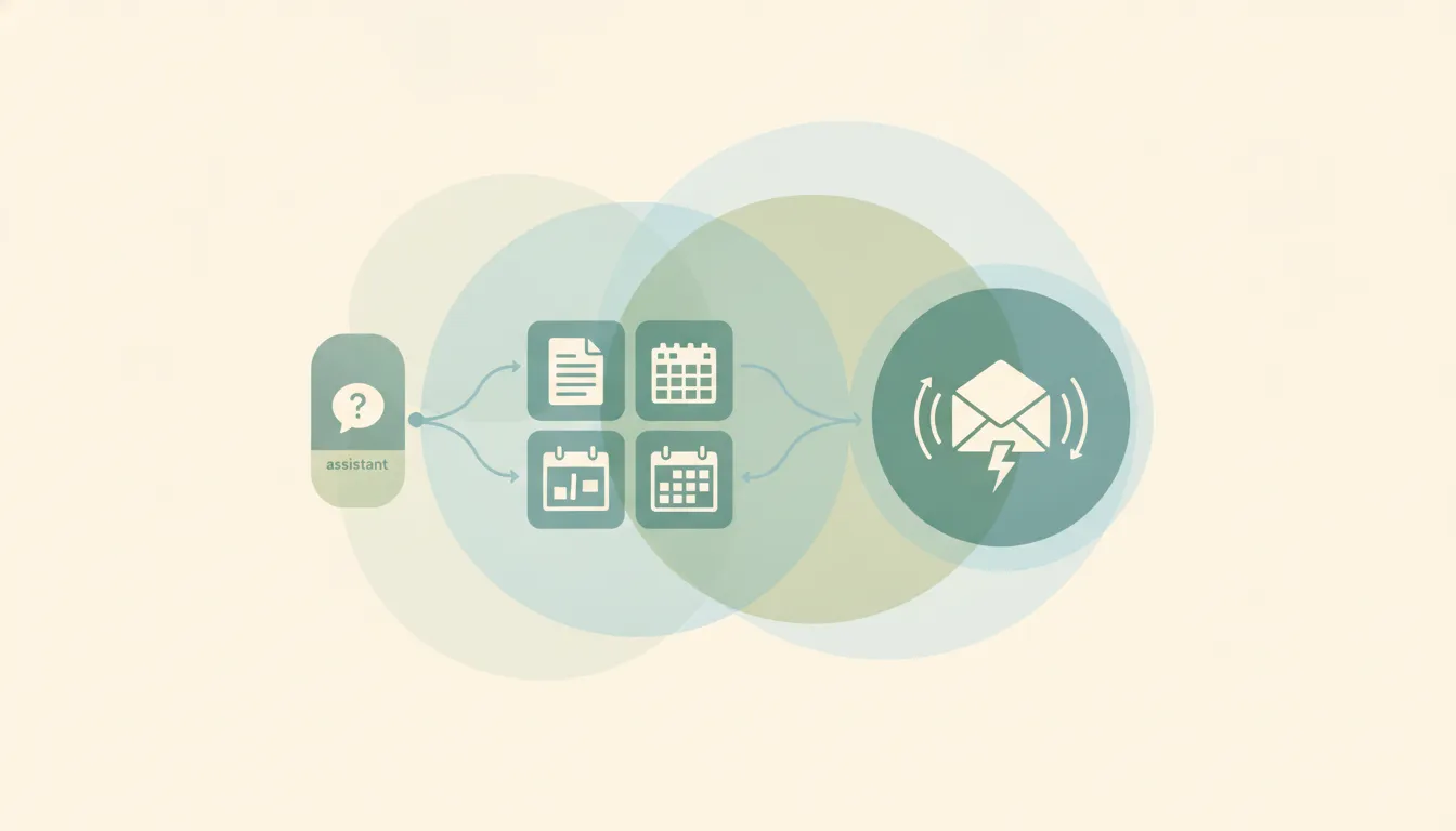 Office app icons wired to a single assistant panel
