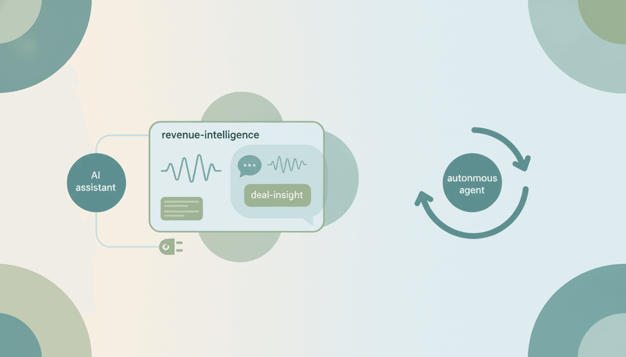 Claude assistant panel querying call analytics via MCP, alongside an autonomous agent acting on revenue data on its own