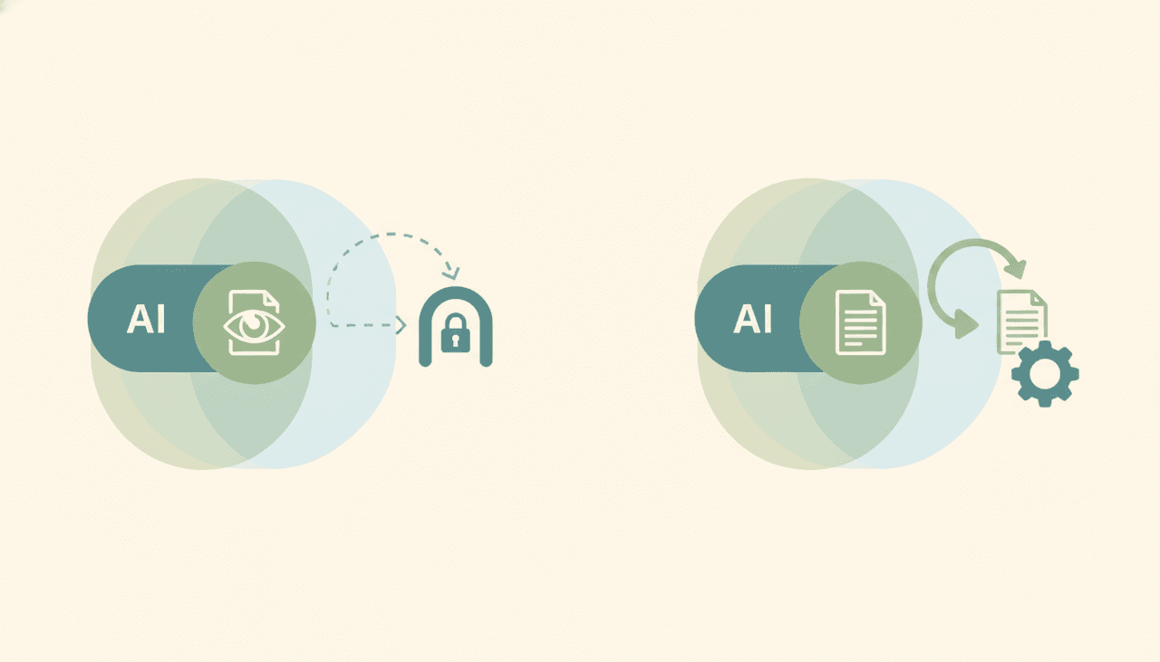 Claude assistant panel reading a text document for context, alongside an autonomous agent drafting and editing a document on its own