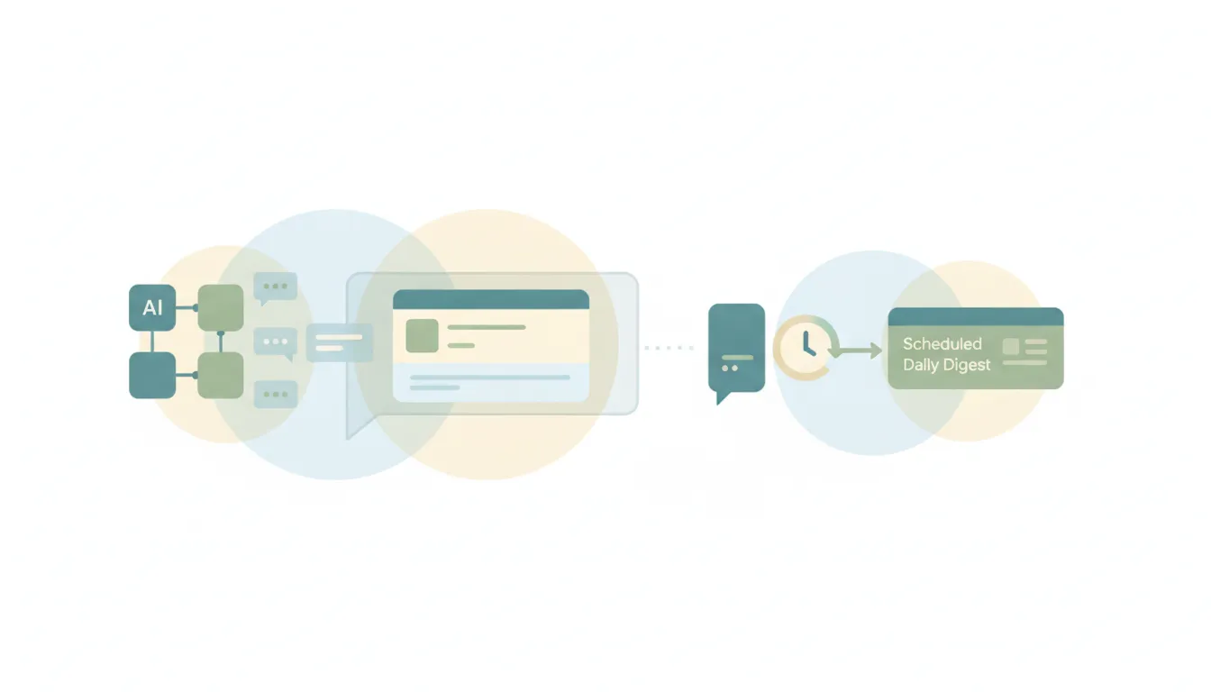 Claude summarizing a pasted email thread in chat beside an agent delivering an automatic daily inbox briefing