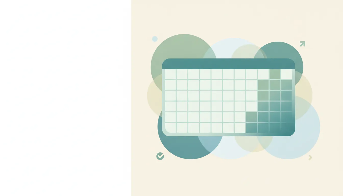 A rounded spreadsheet grid card filling toward its bottom and right edges against soft layered circles, conveying a worksheet reaching its maximum size