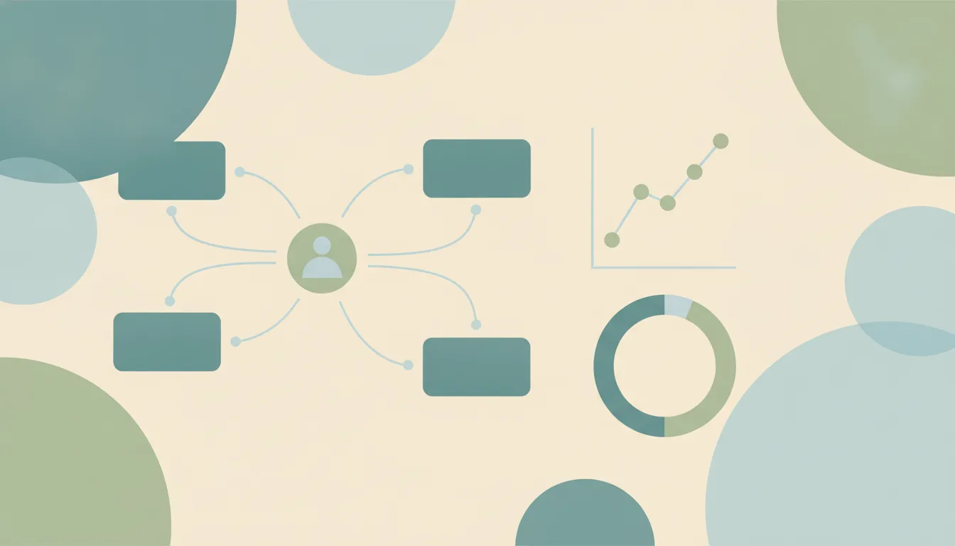 Abstract illustration of a single desk with an invoice, a calendar and a clock, representing independent work and freelance admin statistics