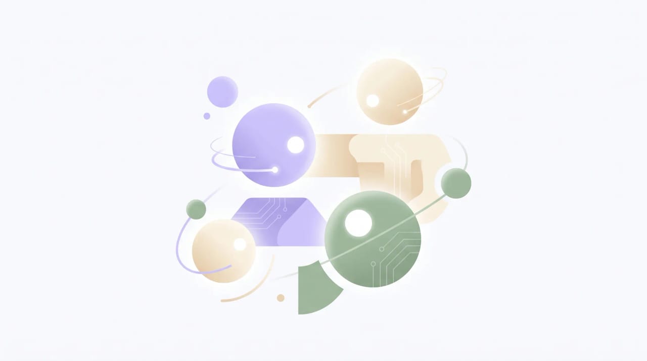 Autonomous AI agent icons connected to business app tiles, representing Gamut alternatives