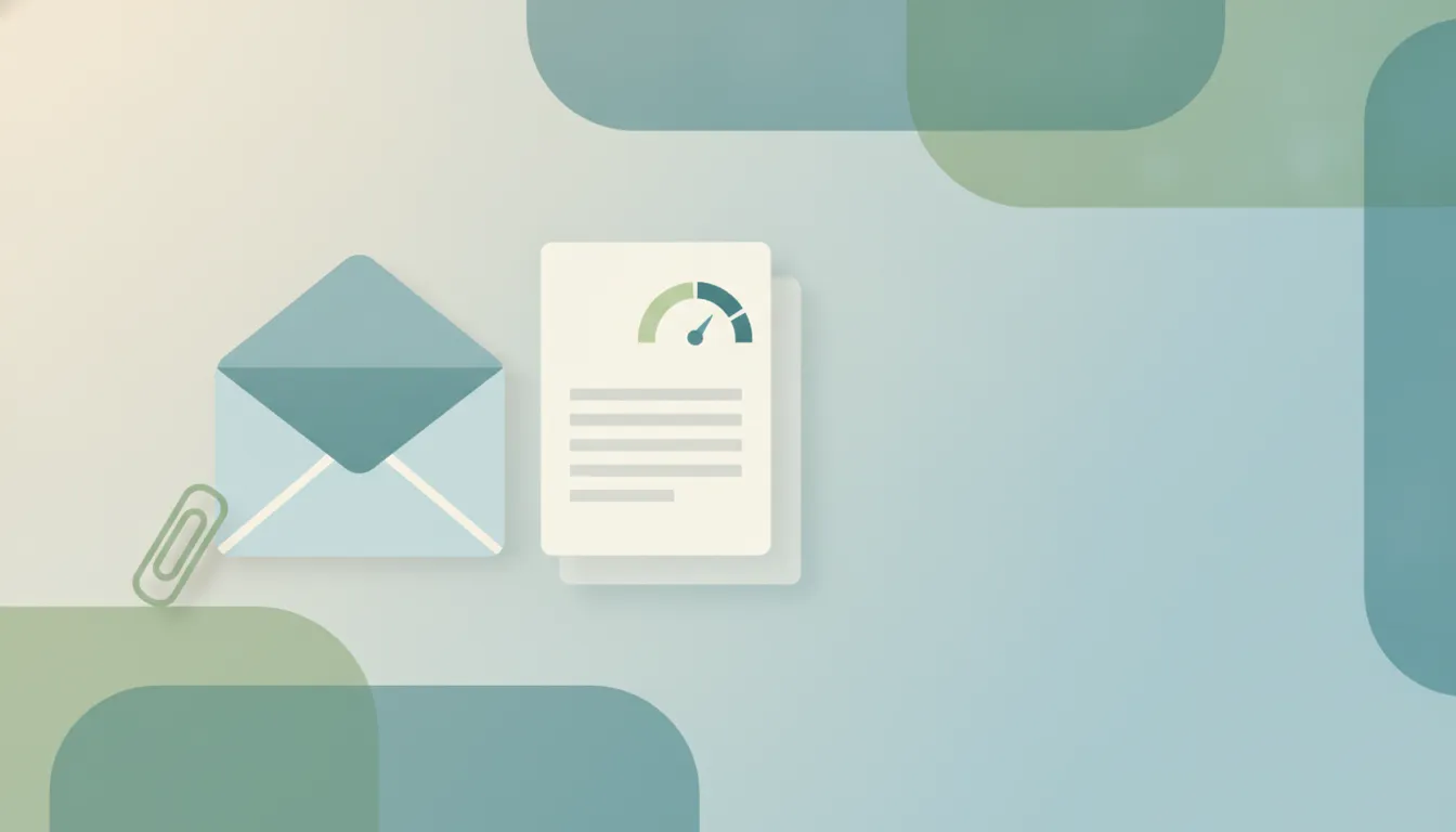 An email envelope beside a paperclip and a file-size gauge, representing Gmail attachment size limits