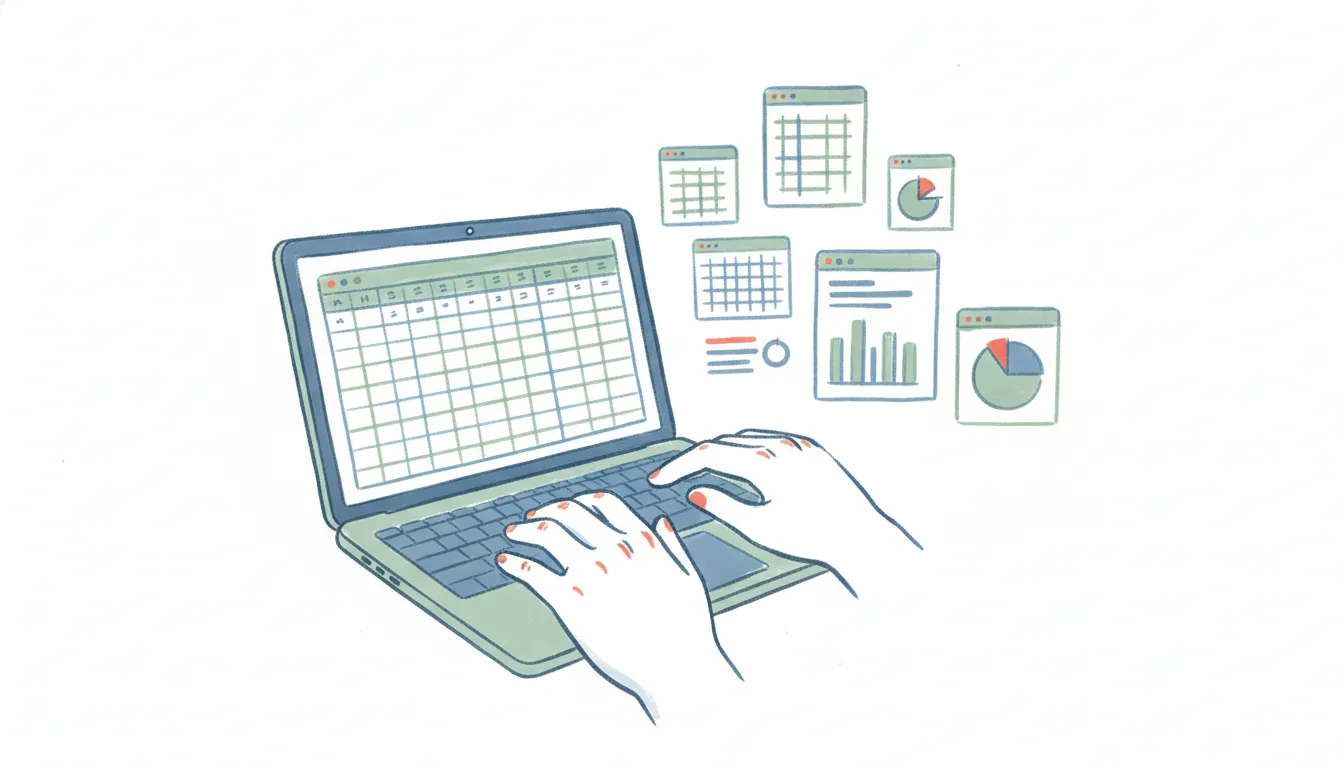 Illustration of a Google Sheets grid dissolving into seven alternative spreadsheet and database app icons arranged alongside