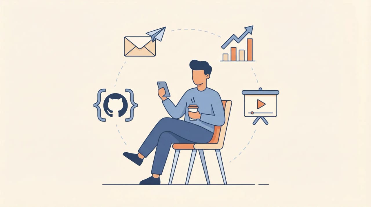Small business owner's workspace with Carly assistant handling email, scheduling, and follow-ups in a connected workflow