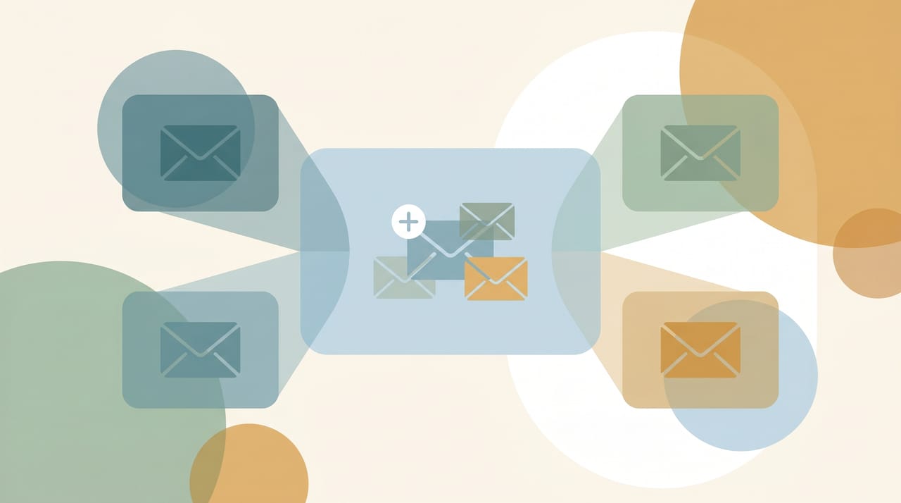 Gmail inbox with multiple account avatars stacked above it, representing managing several email addresses in one place