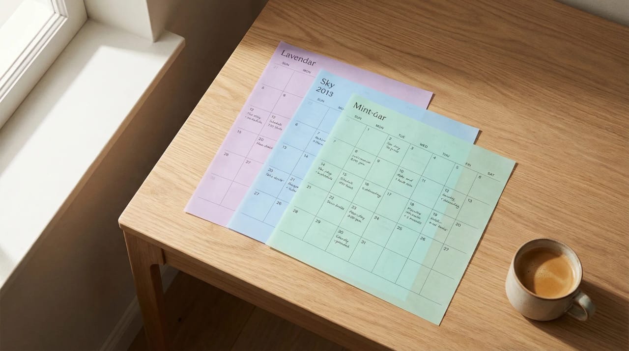 Outlook calendar grid with multiple colored calendar layers and a plus icon for adding shared and subscribed calendars