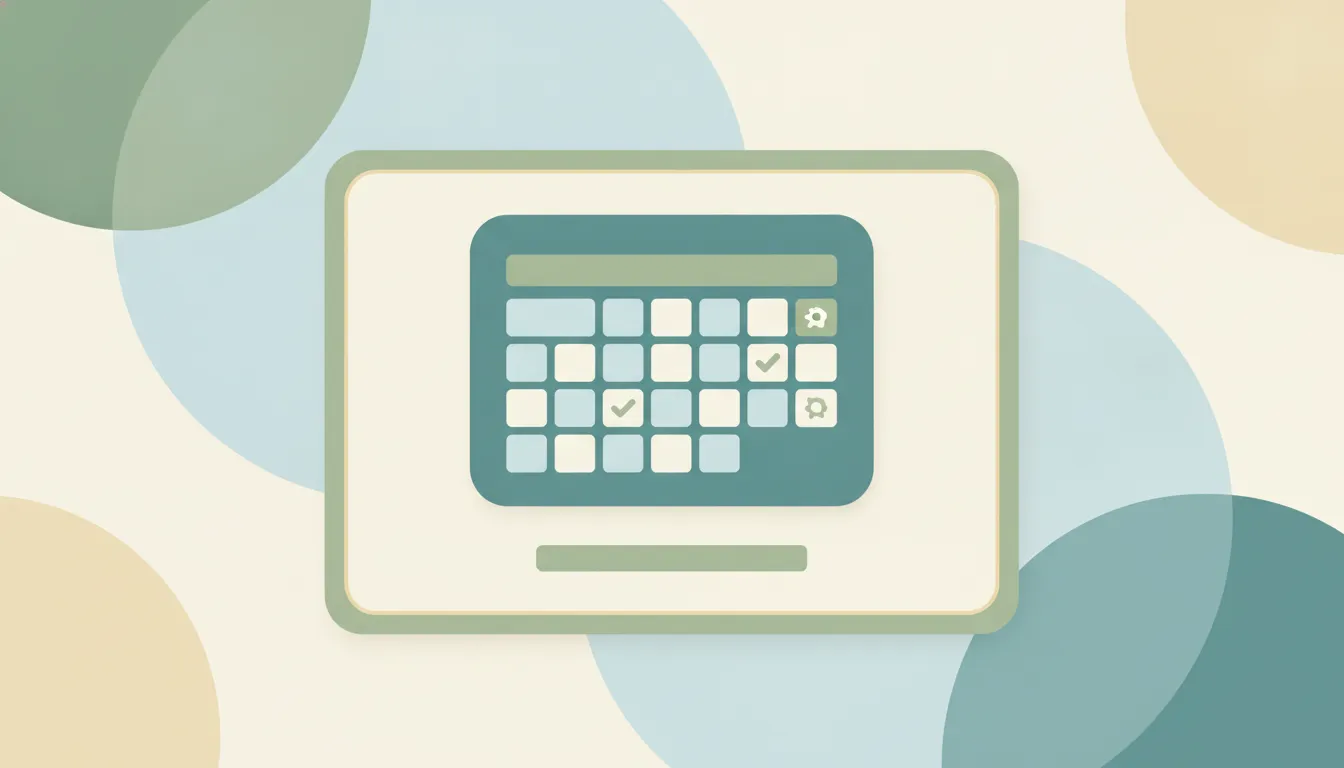 Illustration of a Windows desktop with a calendar app pinned to the taskbar and event tiles syncing onto the screen