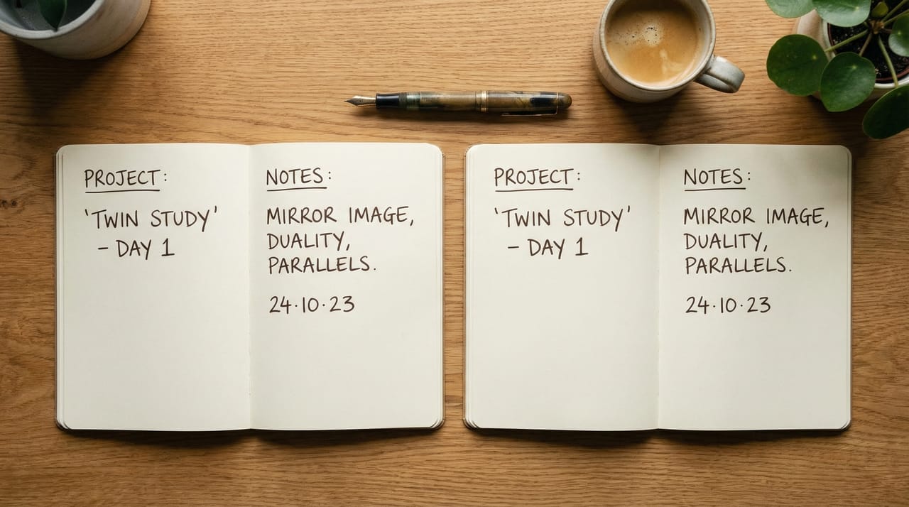 Two Google Calendars side by side with events automatically duplicating from one to the other via an arrow