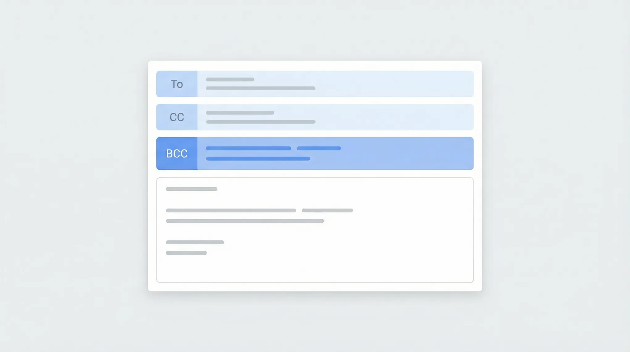 Outlook compose window with the BCC field expanded and recipient icons shown with privacy shield indicators
