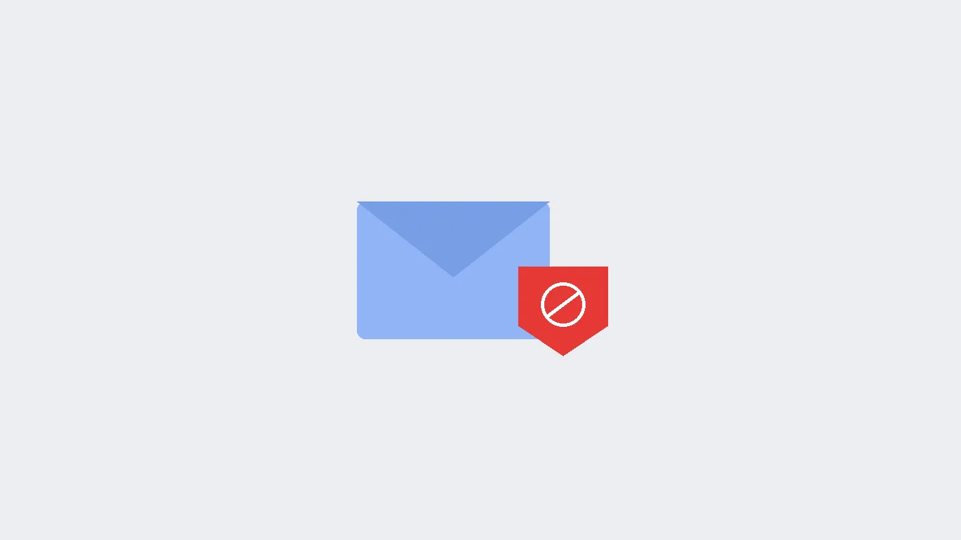 Gmail inbox with a blocked email icon and a red shield indicating unwanted senders being filtered out