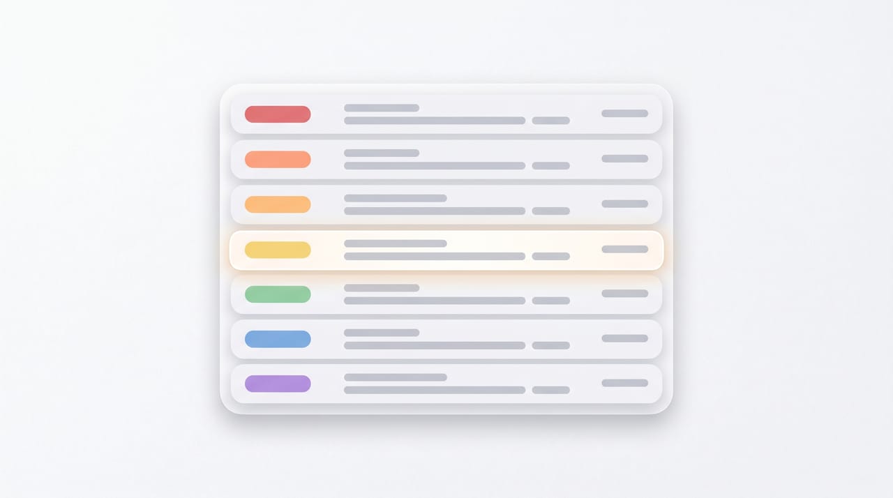 Outlook inbox with color-coded category tags applied to emails alongside folder labels