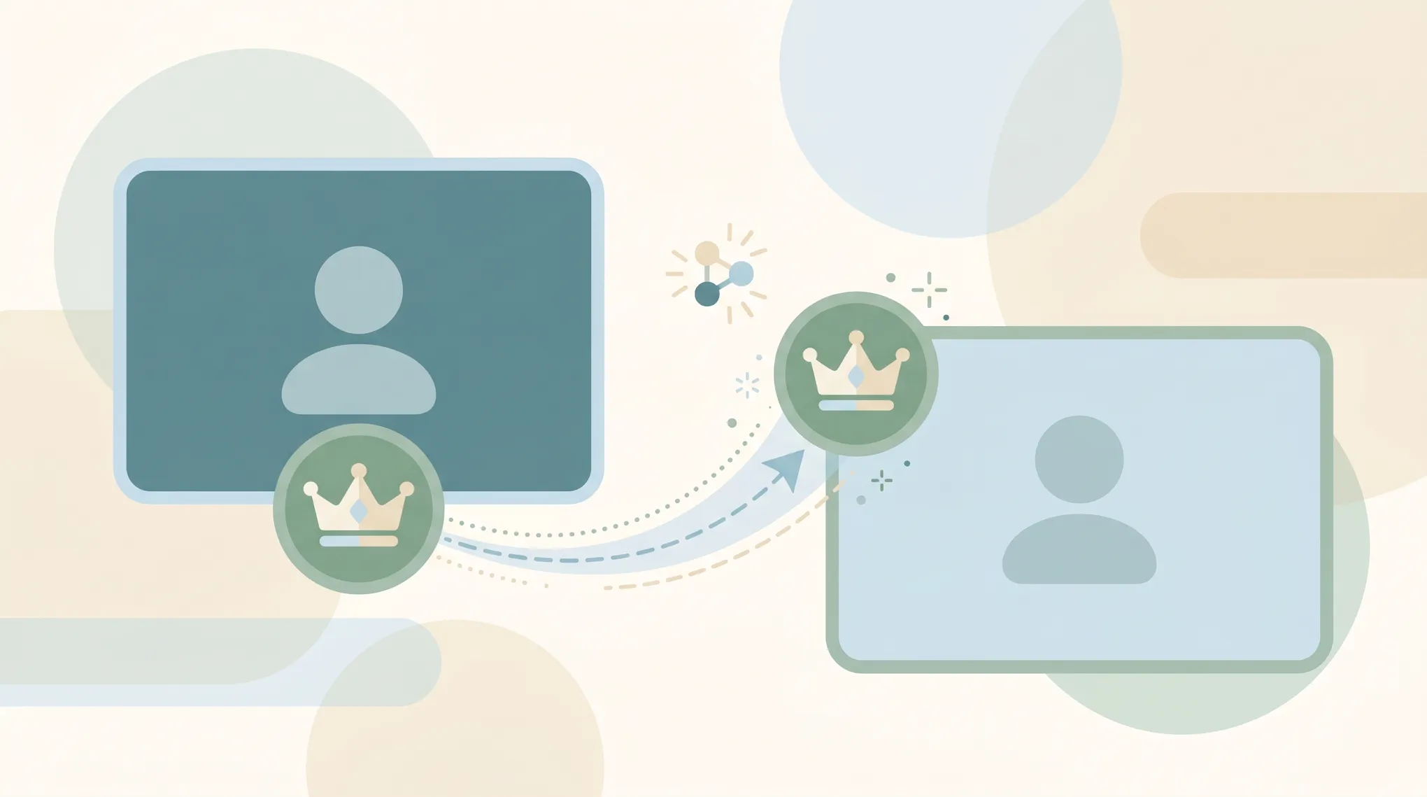 A crown or host badge passing from one video tile to another, representing transferring host on Zoom