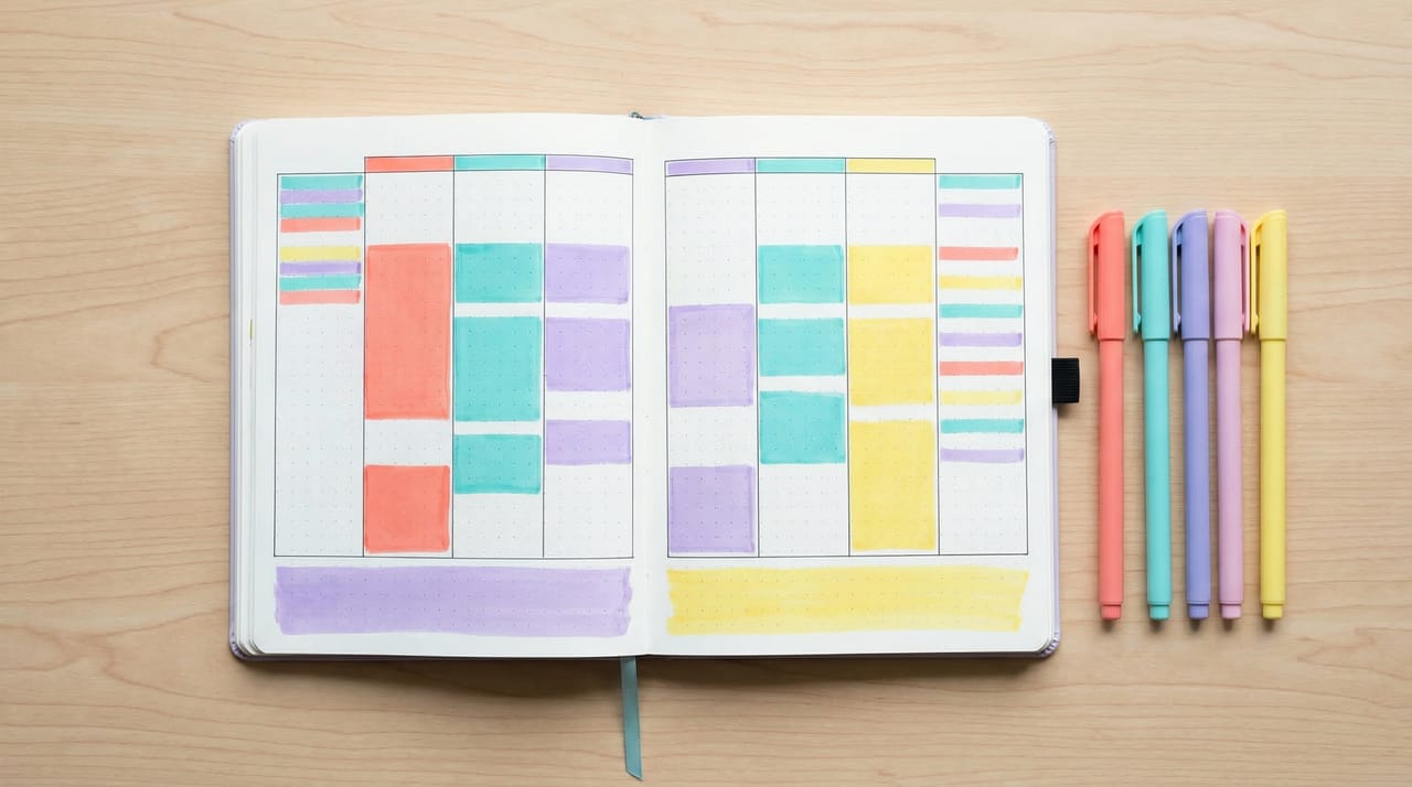 Outlook calendar grid with color-coded category labels applied across events for visual organization