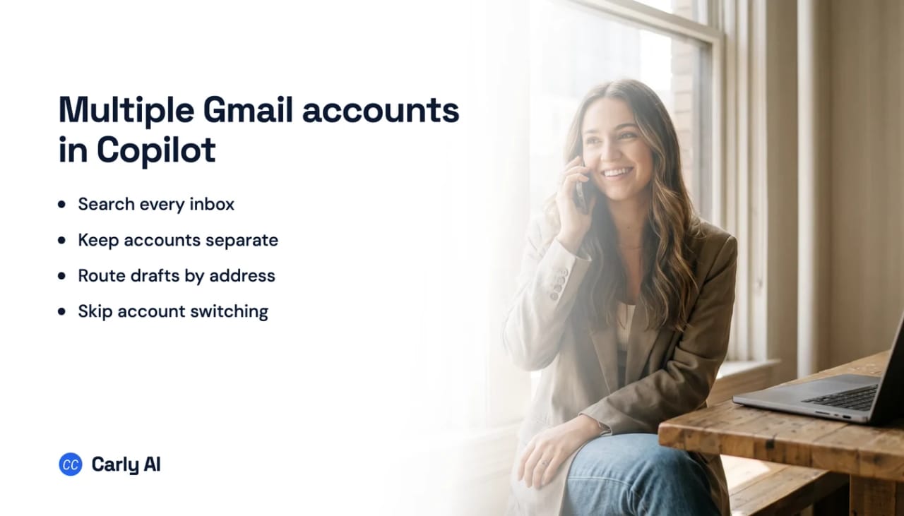 Several Gmail inboxes routed through one connector into Microsoft Copilot