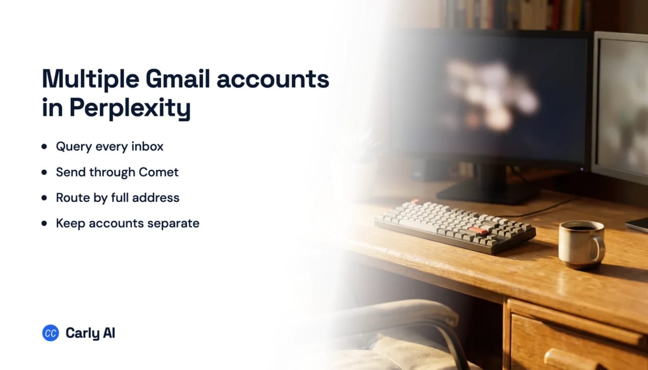 Several Gmail inboxes routed through one connector into Perplexity