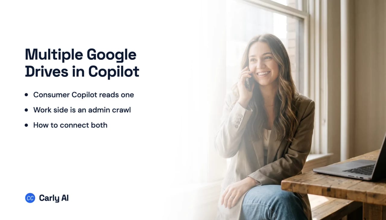 Two Google Drive accounts connected to a single Copilot assistant