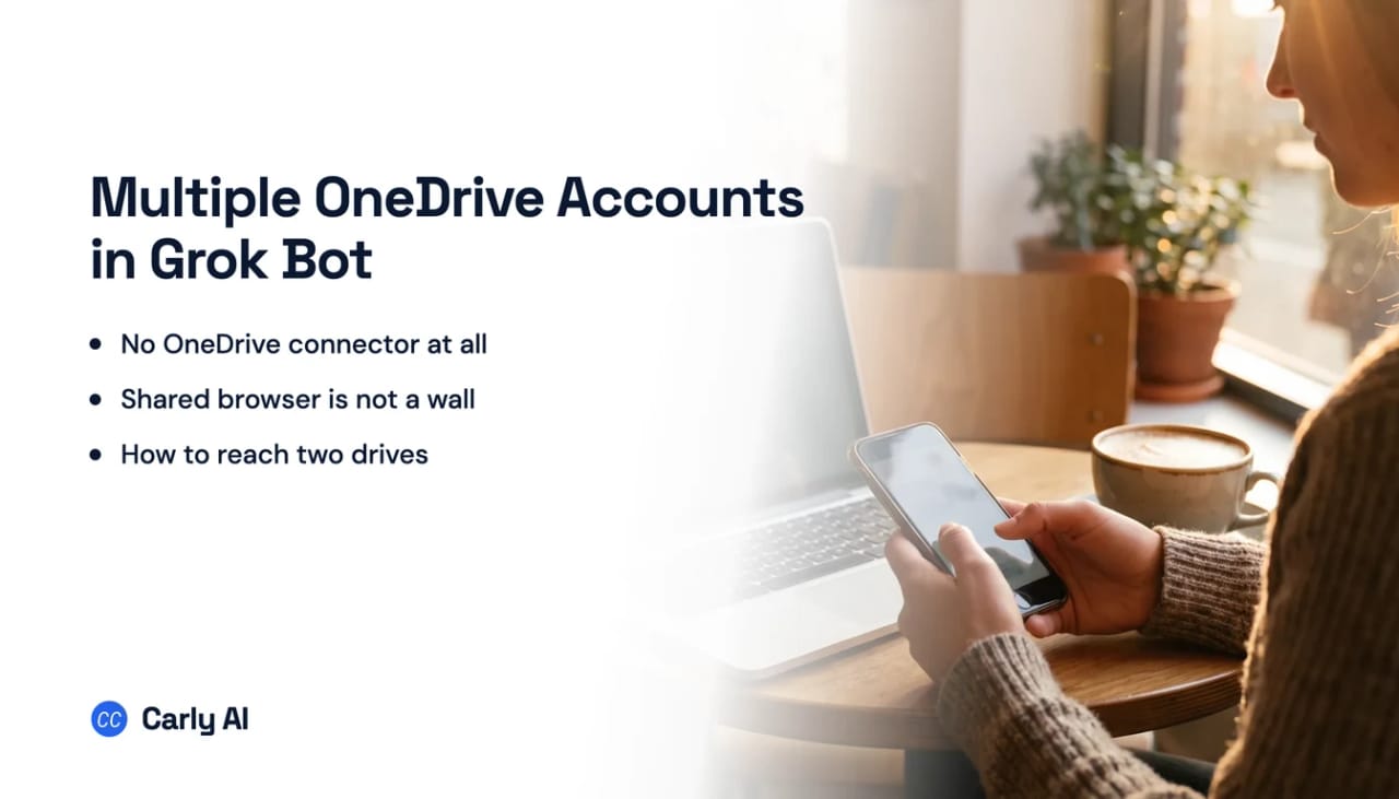 Two OneDrive accounts, one personal and one work tenant, reaching a single AI assistant