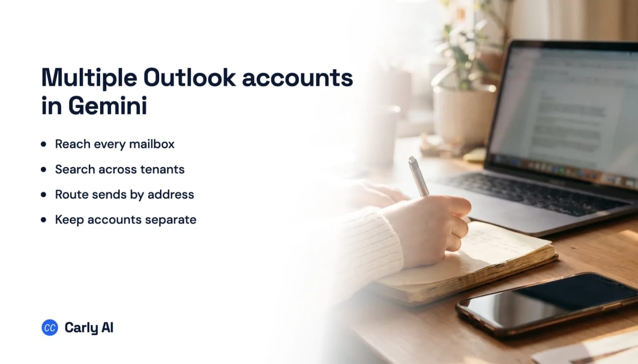 Several Outlook mailboxes routed through one connector into Google Gemini