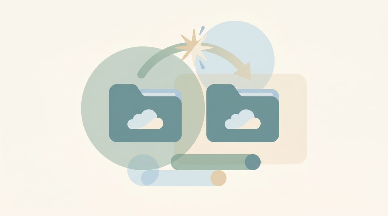 Google Drive folder being duplicated with a copy icon and a second identical folder appearing beside the original
