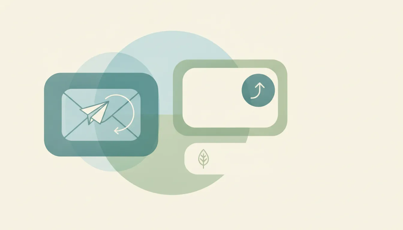 An envelope tile beside a stacked article card with a small subscribe badge