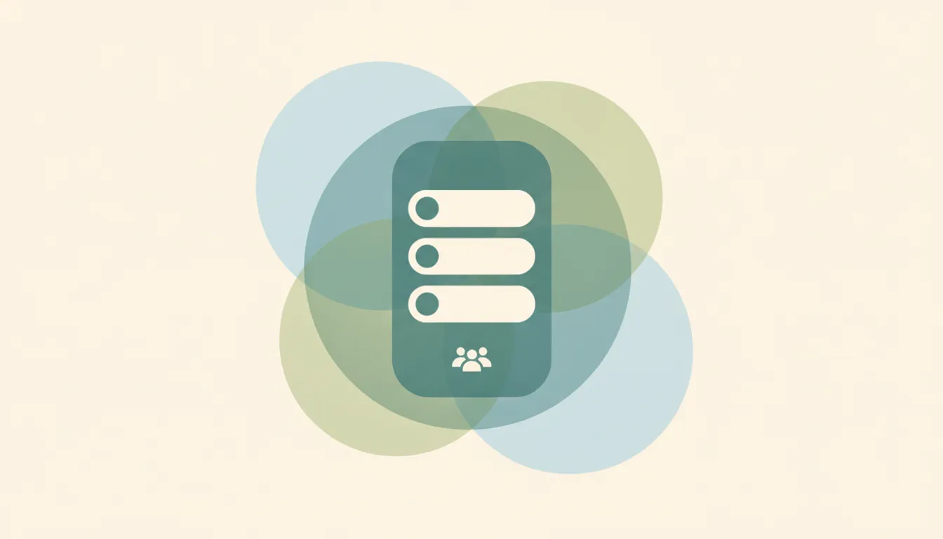 A rounded sign-up sheet card with checkable slot rows and a soft people badge over layered circles