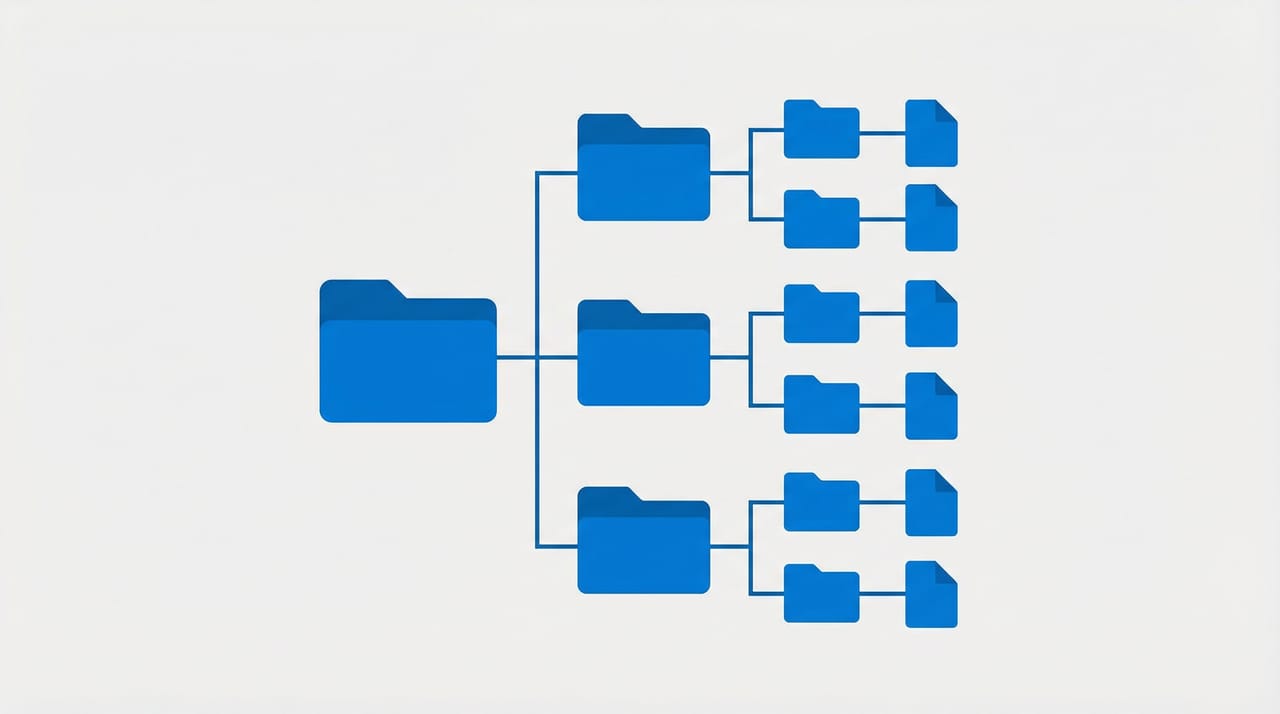 Outlook sidebar showing a hierarchical folder tree being built with new folders for inbox organization