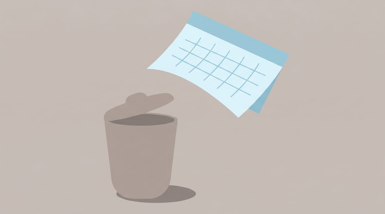 Illustration of a Google Calendar tile being moved to a trash bin with backup arrows preserving important events nearby