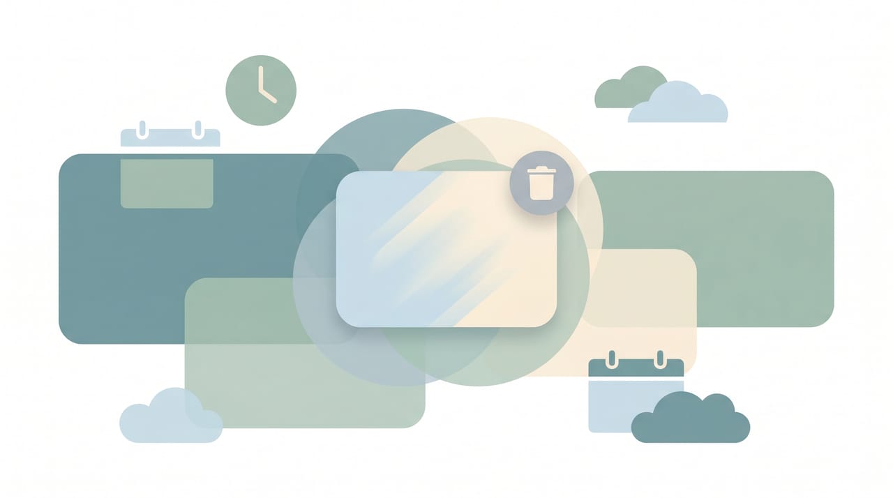 Illustration of a SharePoint site tile being dragged toward a recycle bin with warning icon and confirmation prompt