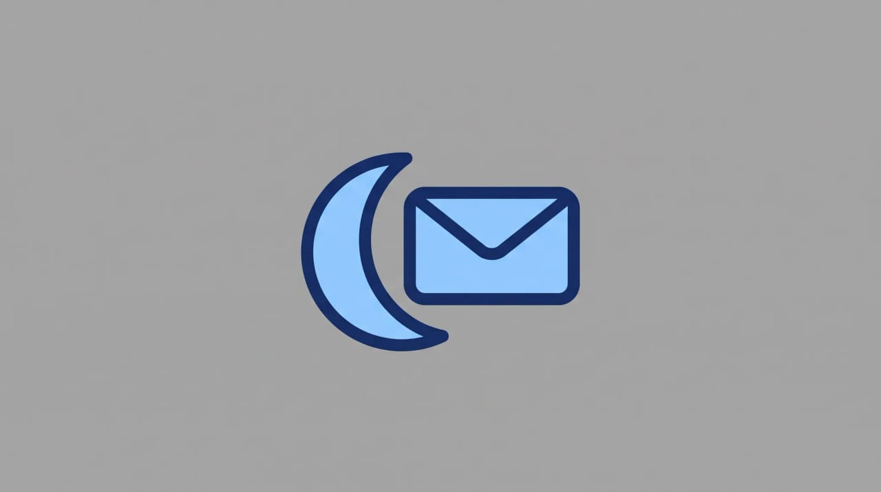 Outlook interface illustration with a sun and moon toggle switching the inbox between bright and dark color themes