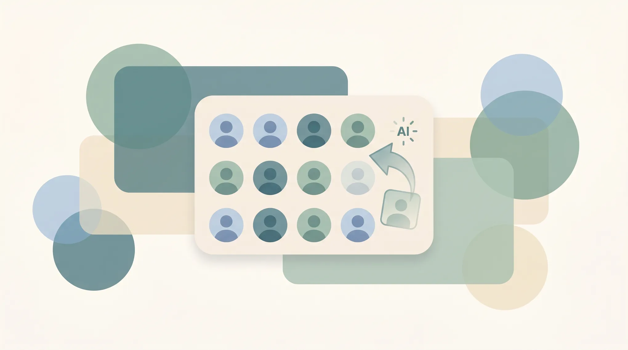 Illustration of CSV and vCard files flowing through an arrow into a Gmail contacts list with avatar tiles