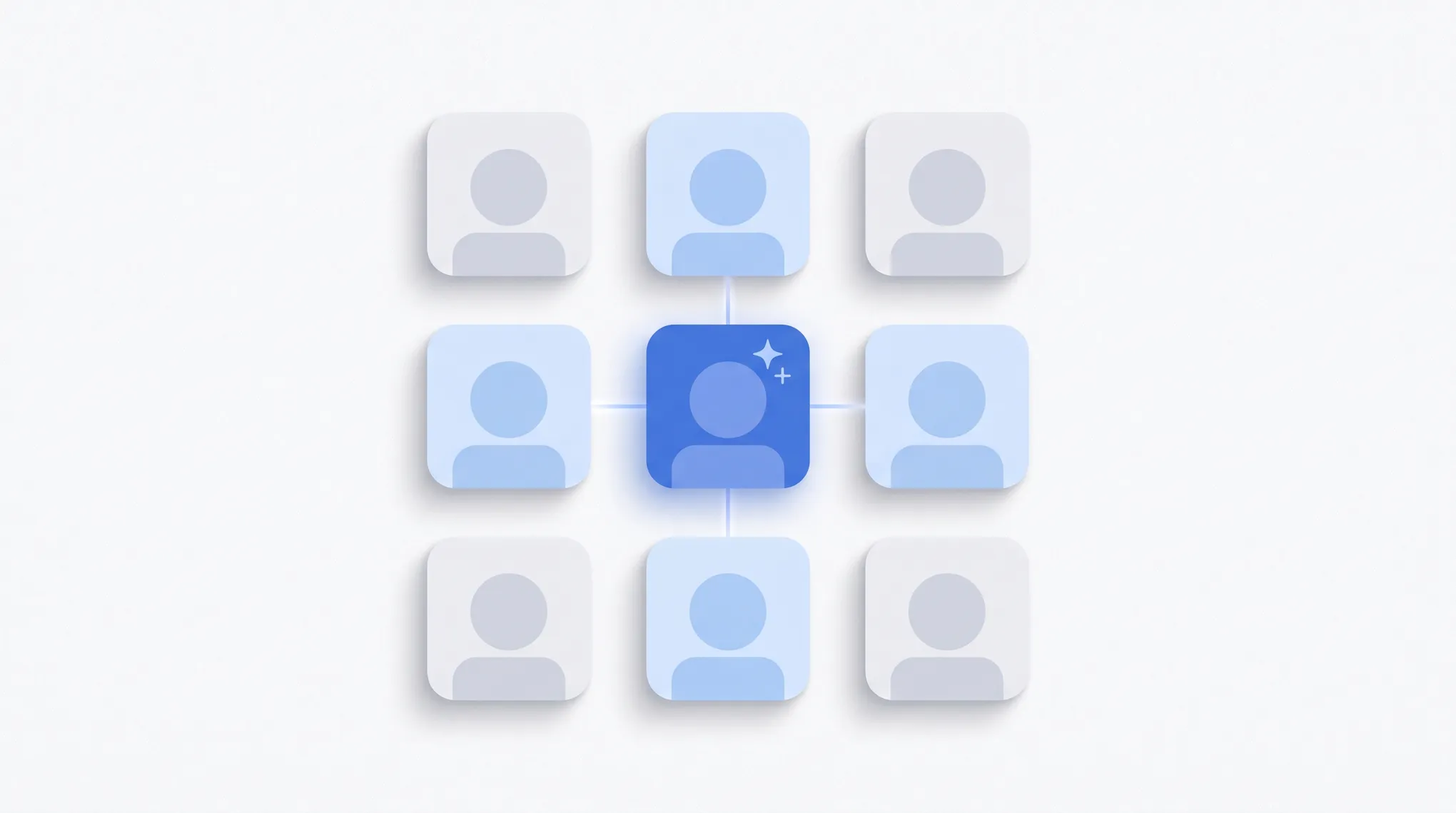 Illustration of a team gathered around a screen welcoming a friendly AI assistant character with handshake icons