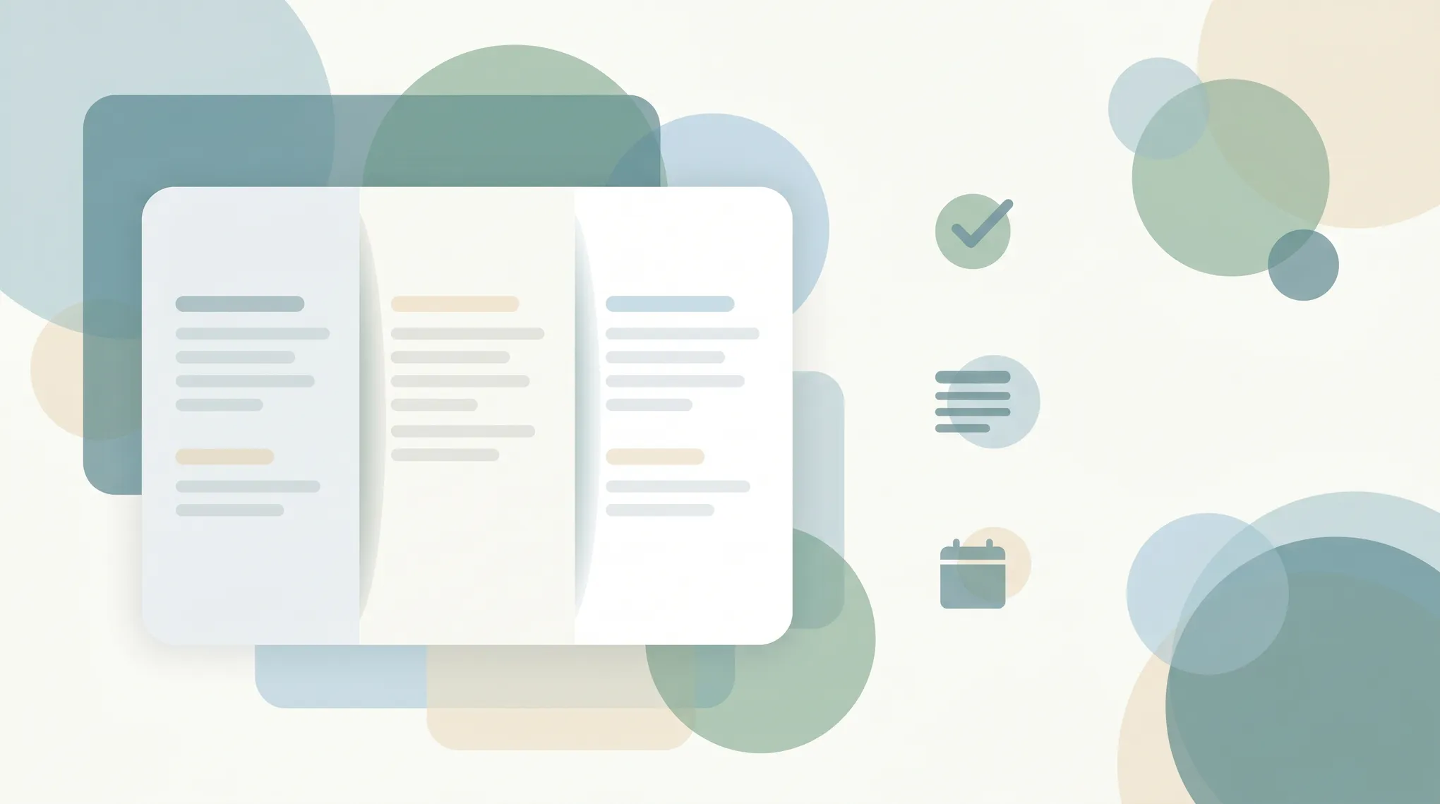 Illustration of a Google Docs page split into multiple text columns with formatting icons arranging side-by-side content