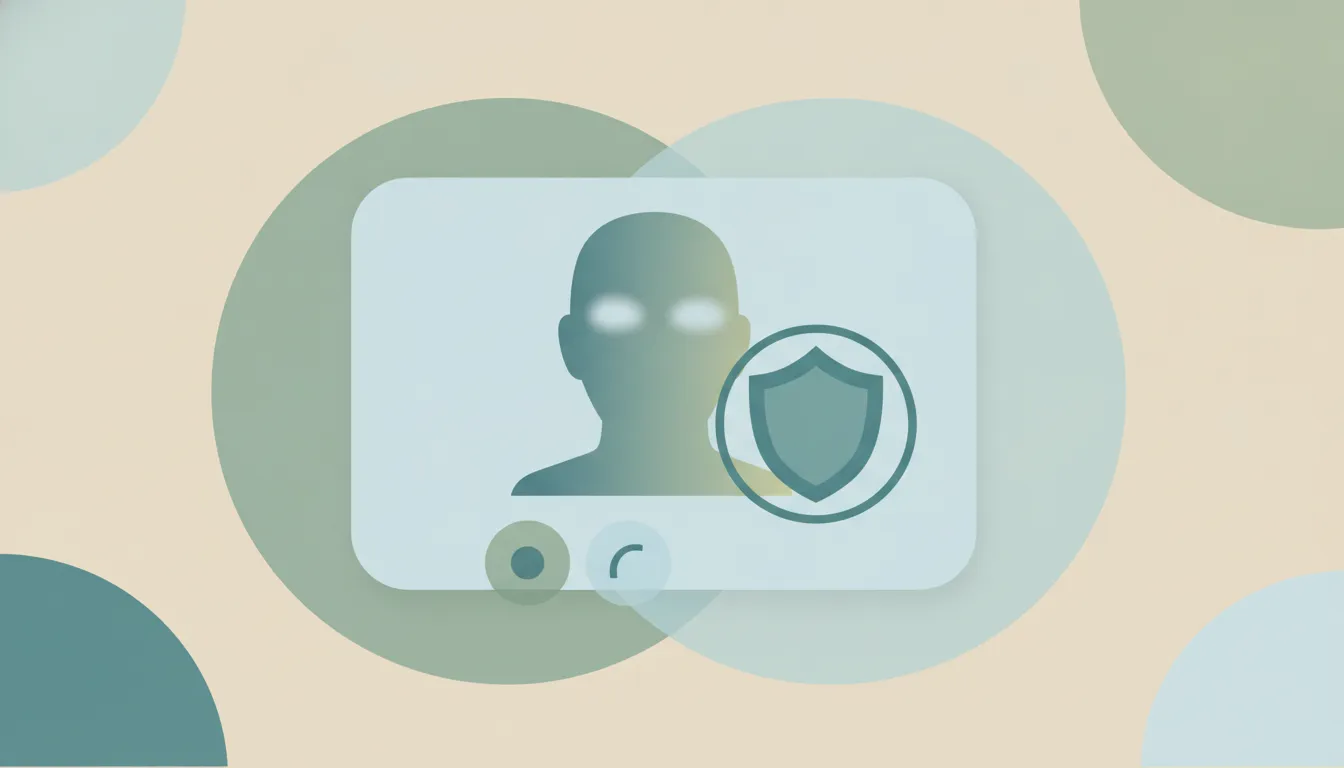 A rounded form card with a soft anonymous mask badge over layered circles