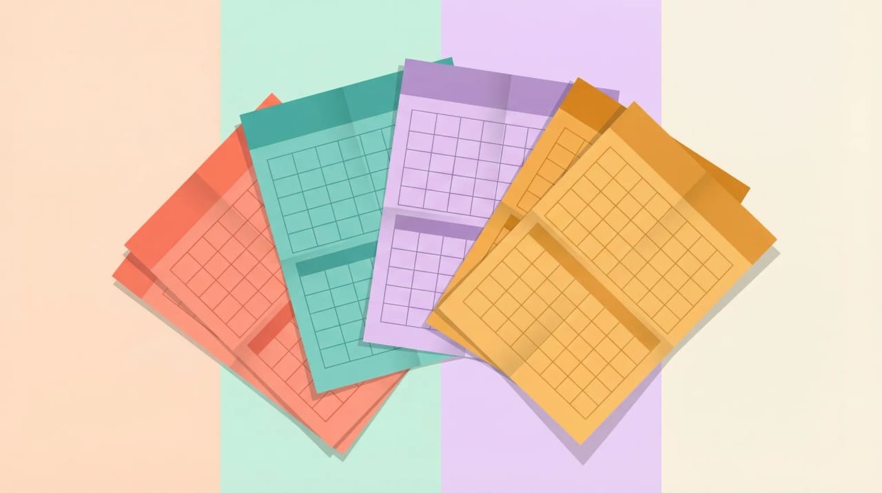 Illustration of several colored Google Calendar layers stacked together with toggle icons organizing personal and work events