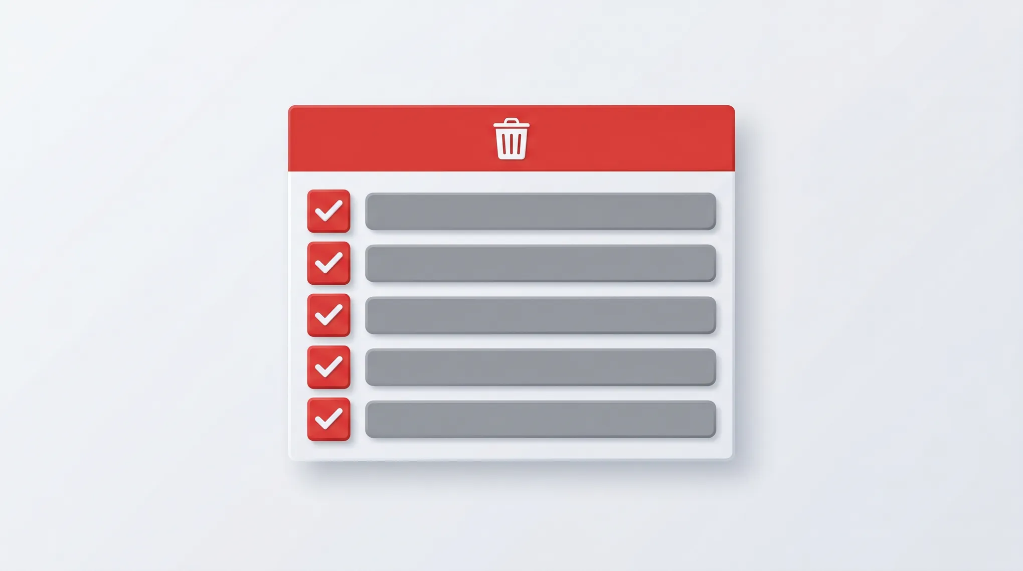 Illustration of a Gmail inbox with many selected messages being swept into a large trash bin for bulk cleanup