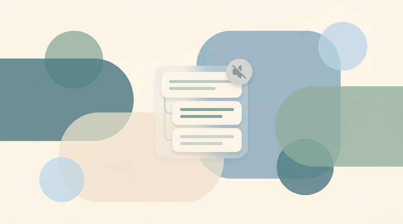 Illustration of a Gmail conversation thread with a mute speaker icon silencing notifications while the thread archives