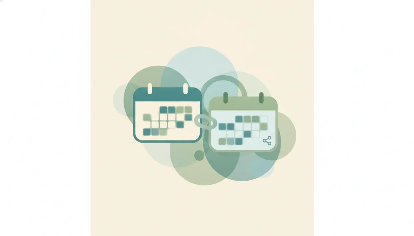 Illustration of two overlapping Outlook calendars representing a shared calendar opened alongside a personal one