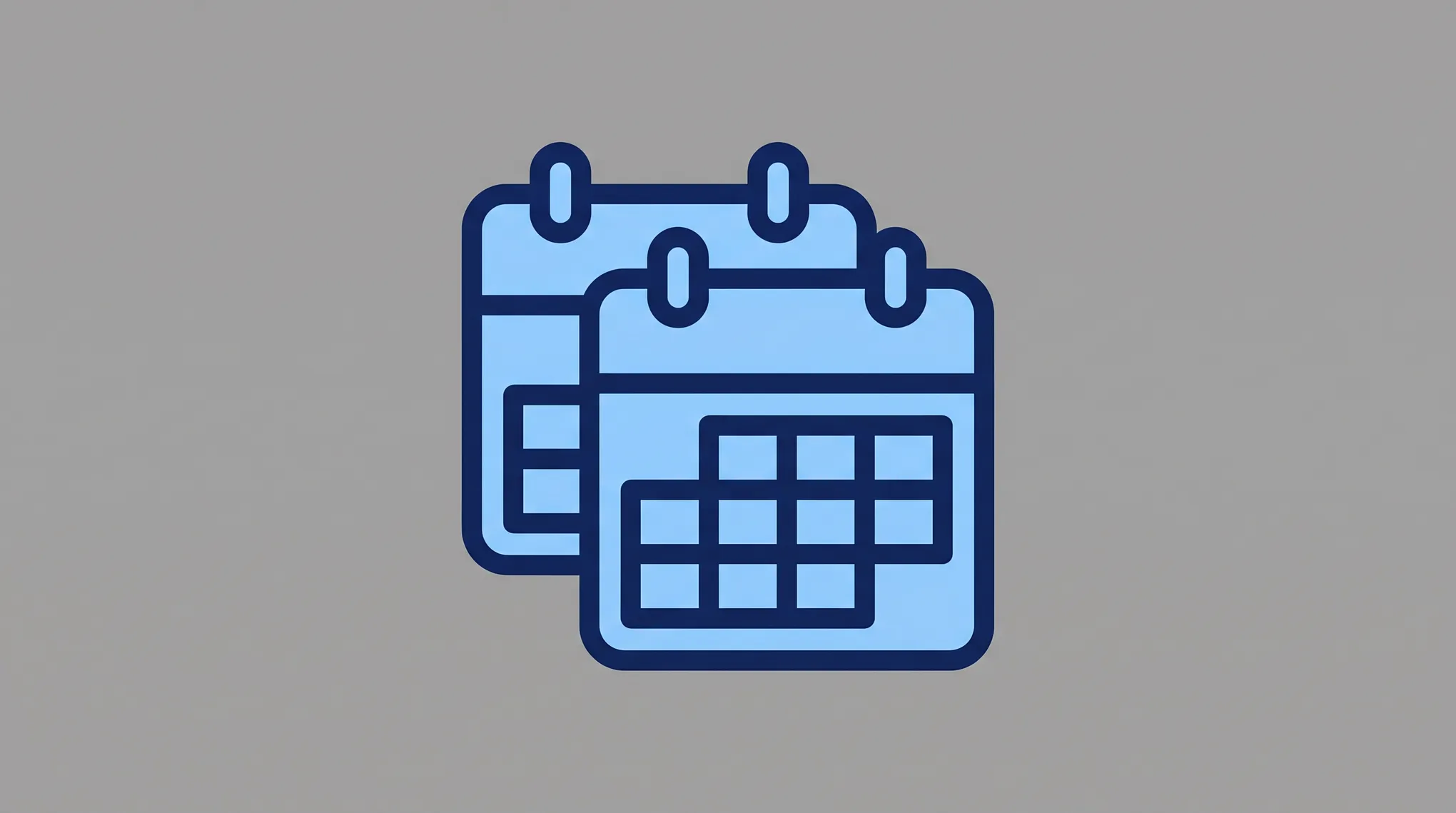 Illustration of two Outlook calendars overlaid in transparent layers showing combined events in a single weekly view